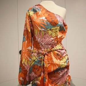 NWT - Fashion Nova: Maui Dates Satin Mini Asymmetrical / One-Shoulder Dress